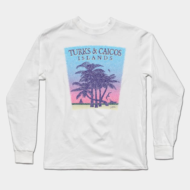 Turks & Caicos Palm Trees Beach Scene (Distressed) Long Sleeve T-Shirt by jcombs